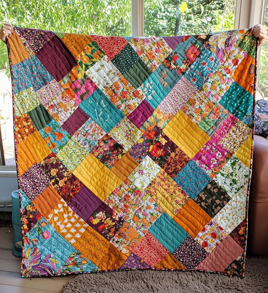 Vintage Floral Patchwork Quilted Blanket QV28