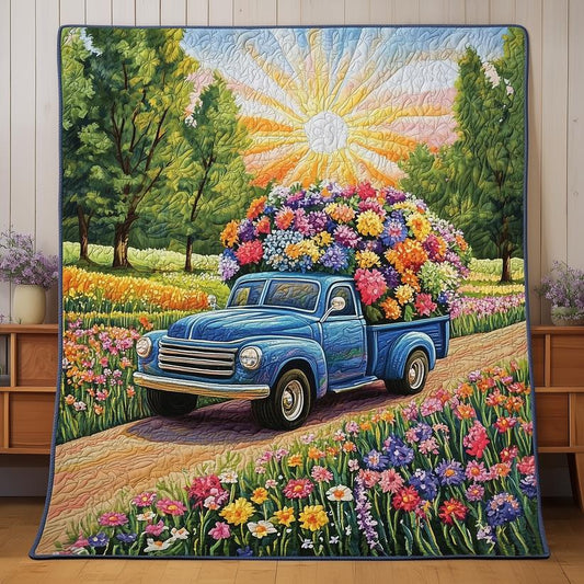 Rustic Vintage Blue Truck Quilted Blanket QV29