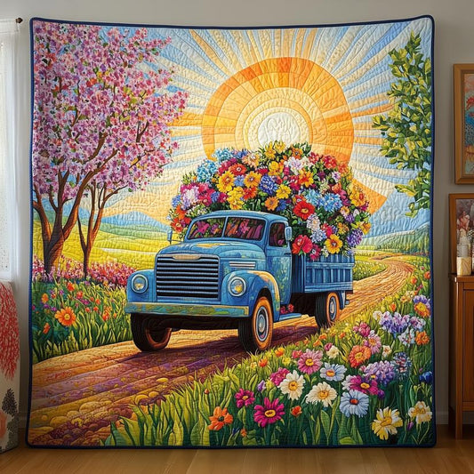 Sunburst & Wildflowers Truck Quilted Blanket QV31