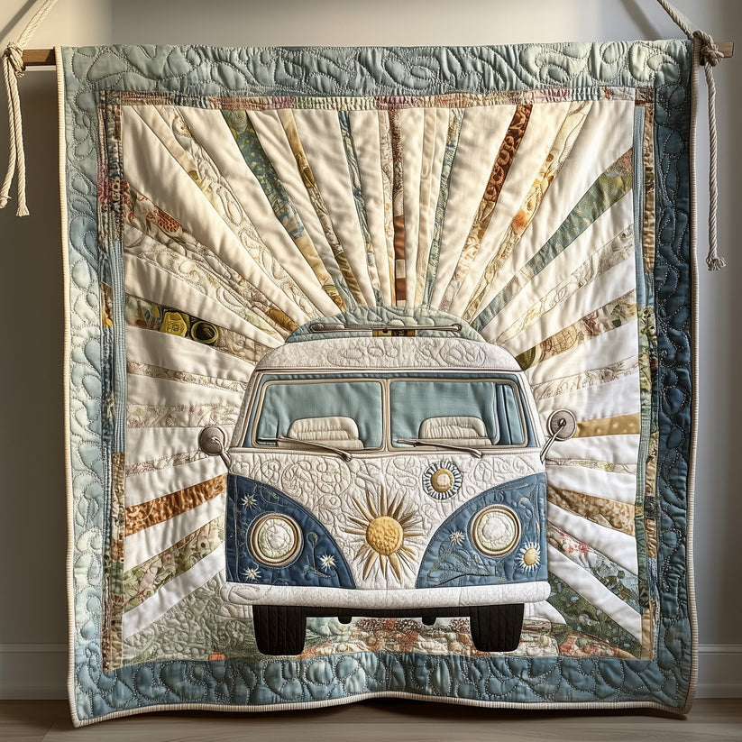 Vintage Camper Van Quilted Blanket QV32