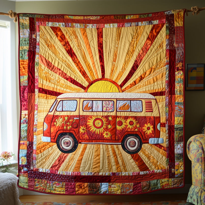 Boho Sunbeam & Camper Van Quilted Blanket QV35