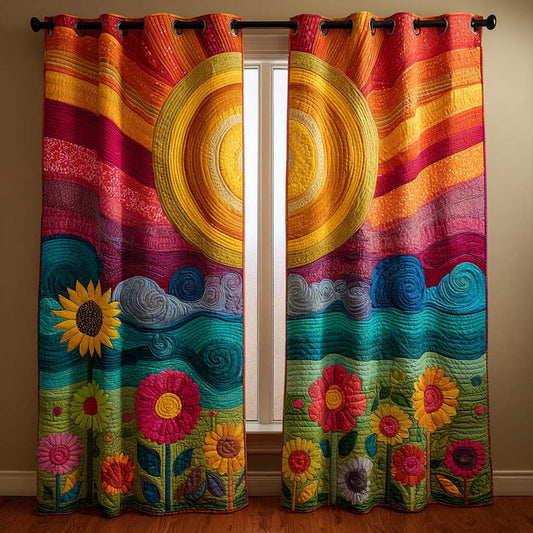 Boho Floral Ocean Sunrise Quilted Curtains QV06