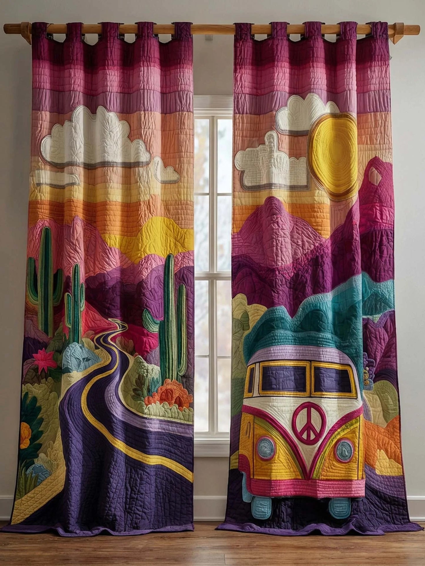 Hippie Peace Van Quilted Curtains QV14