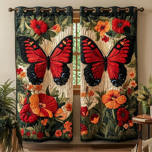 Crimson Bloom Quilted Curtains QV24