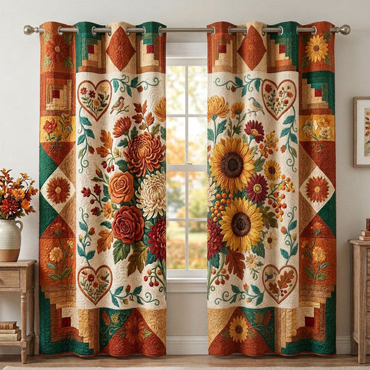 Rustic Autumn Sunflower Quilted Curtains QV27