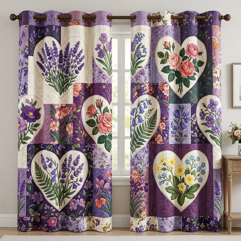 Purple Floral Patchwork Quilted Curtains QV28