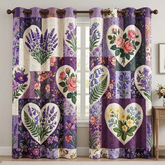 Purple Floral Patchwork Quilted Curtains QV28