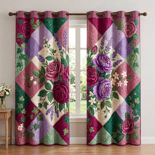 Rustic Patchwork Floral Quilted Curtains QV30
