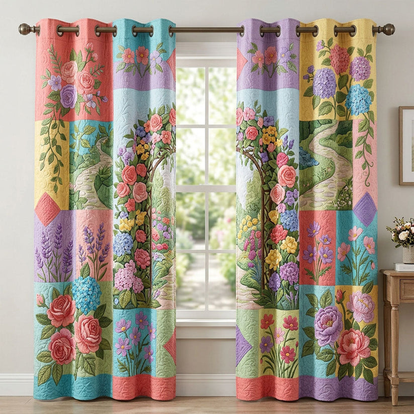 Country Cottage Garden Quilted Curtains QV31