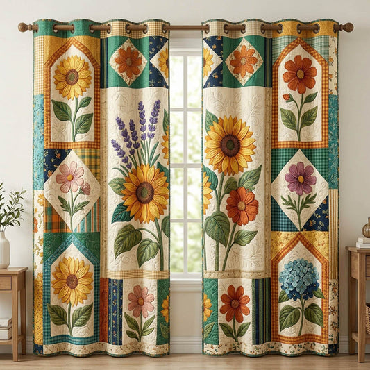 Sunflower & Floral Quilted Curtains QV33