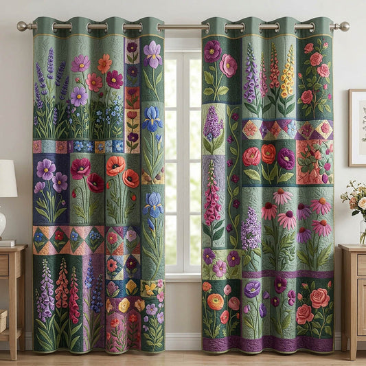 Botanical Floral Patchwork Quilted Curtains QV34