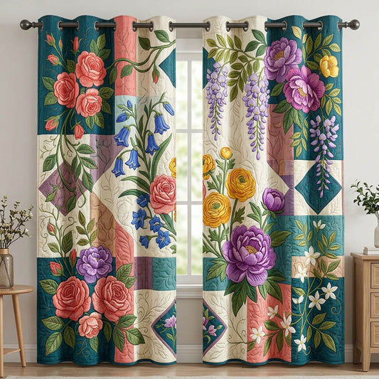 Vintage Botanical Patchwork Quilted Curtains QV35