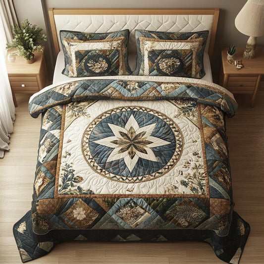 Vintage Botanical Star Quilted Duvet Cover Set QV04