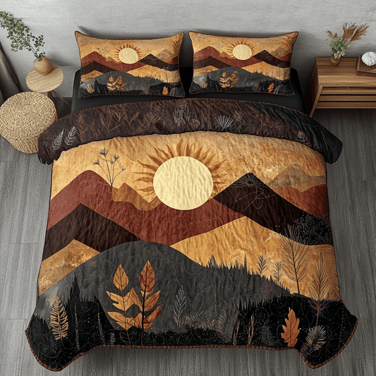 Bohemian Dreamscape Mountain & Sun Quilted Duvet Cover Set QV05
