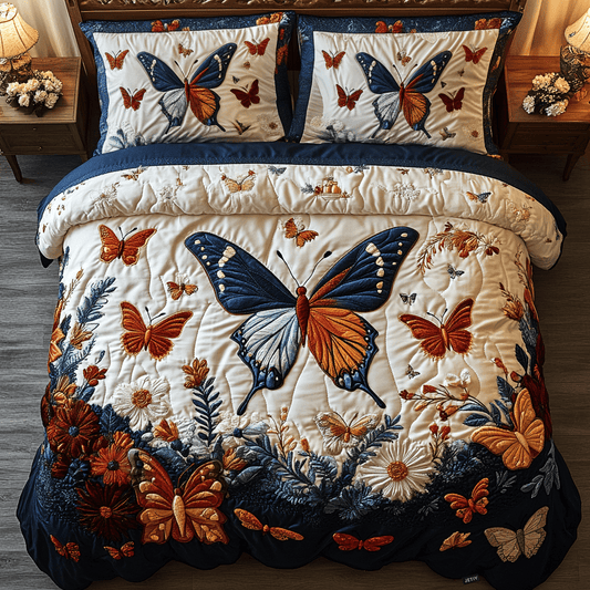 Rustic Botanical Butterfly Quilted Duvet Cover Set QV06