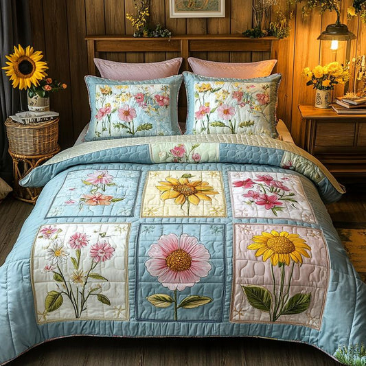 Cottagecore Sunflower Patchwork Quilted Duvet Cover Set QV07
