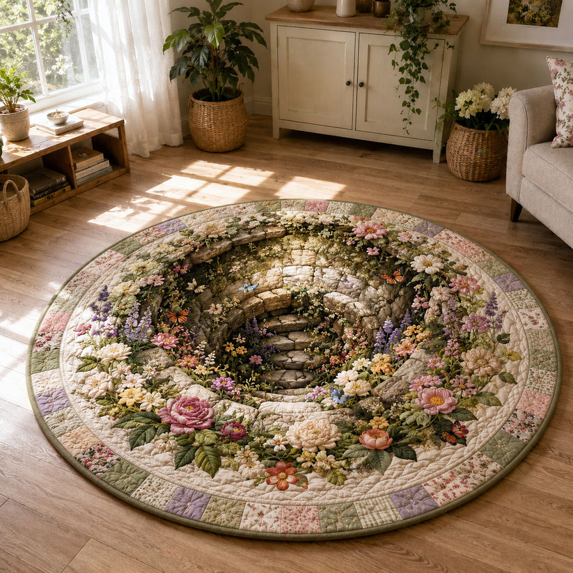 Cottage Garden Stairway Quilted Round Rug QV02