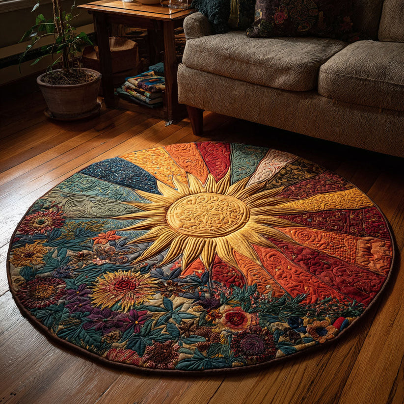 Boho Sunrise Quilted Round Rug QV03