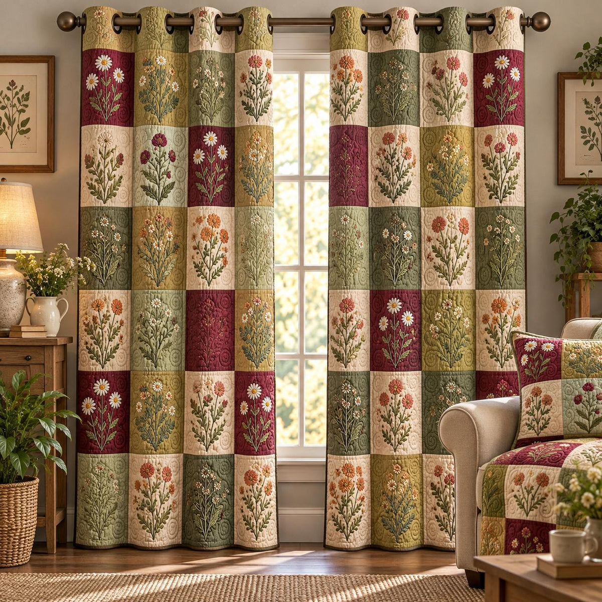 Vintage Patch Meadow  Grommet Curtains QV12GRMCT