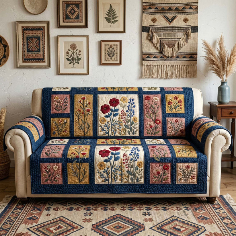 Boho Floral Quilted Seat Sofa  QV21