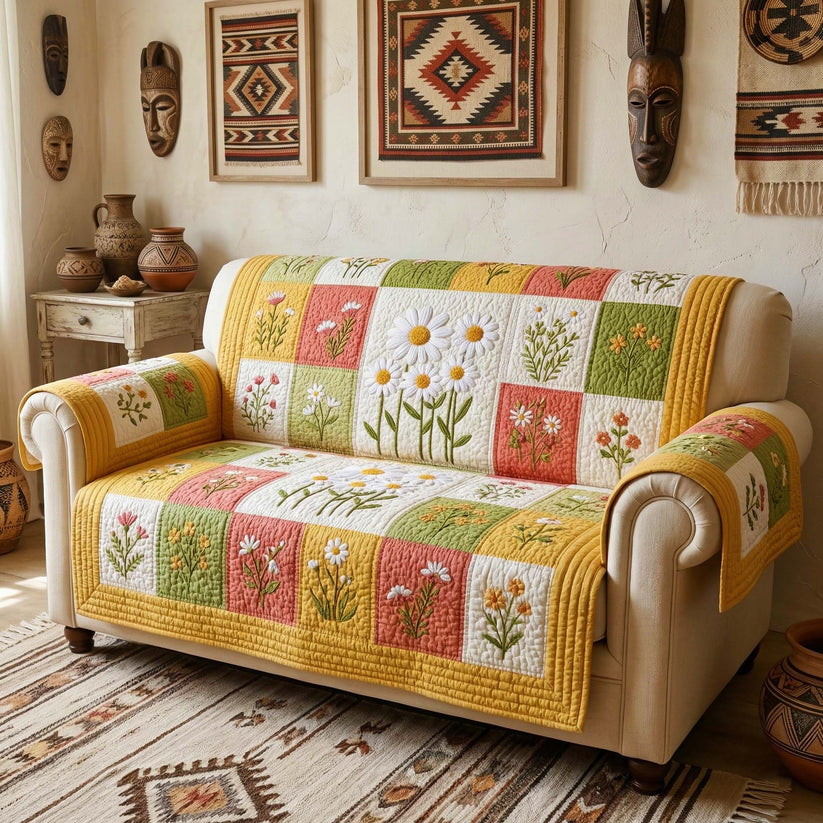 Daisy Flower Pattern Quilted Seat Sofa  QV25