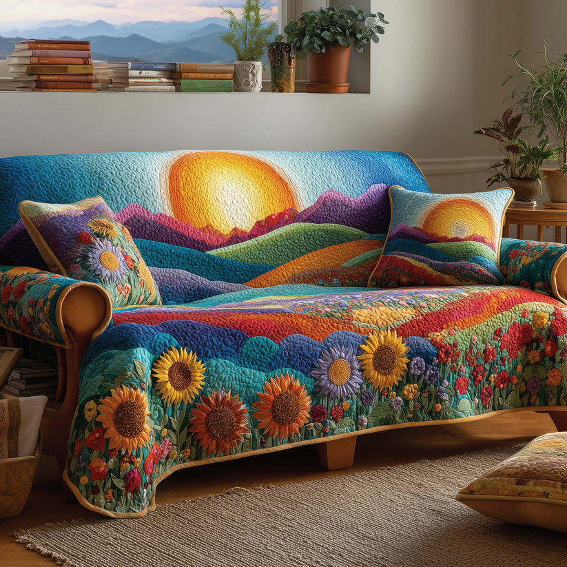 Sunflower Landscape Quilted Seat Sofa  QV34