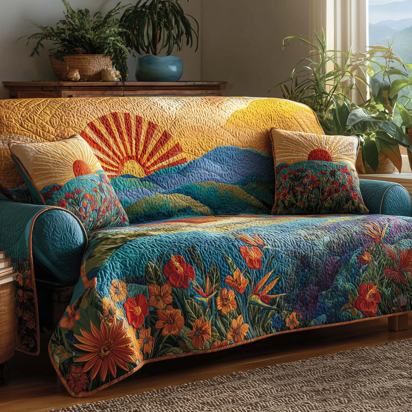Sunrise Mountain & Floral Quilted Seat Sofa  QV35