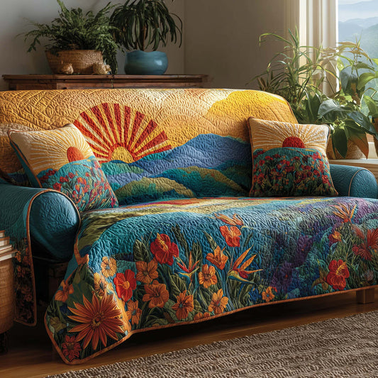 Sunrise Mountain & Floral Quilted Seat Sofa  QV35