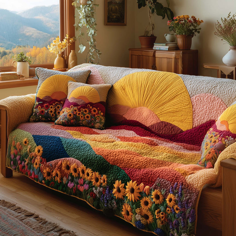 Boho Sun & Mountain Quilted Seat Sofa  QV37