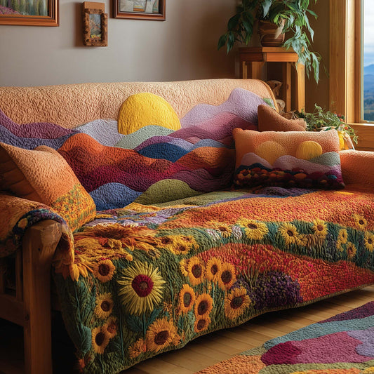 Sunflower & Mountain Sunset Quilted Seat Sofa  QV38