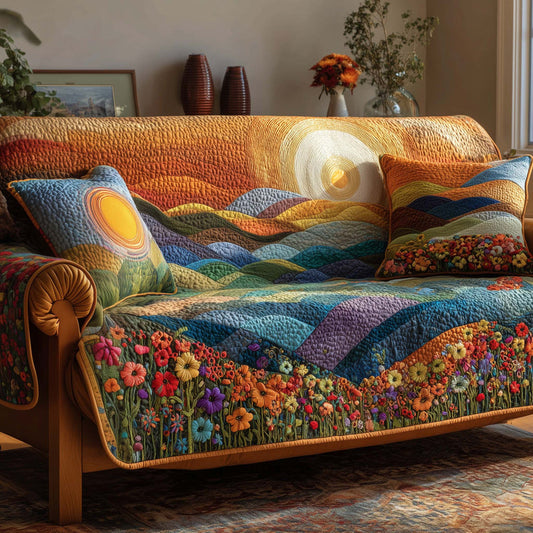 Sunlit Wildflower Meadow Quilted Seat Sofa  QV39