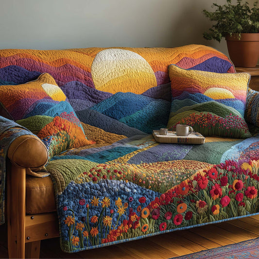 Boho Sunset Mountain Quilted Seat Sofa  QV40
