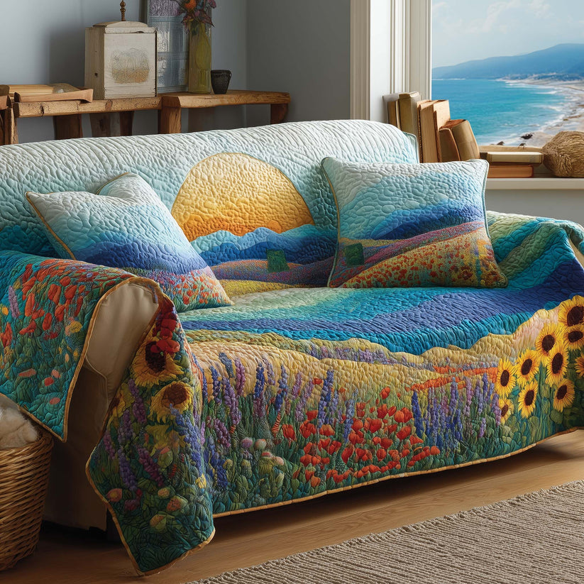 Scenic Landscape Quilted Seat Sofa  QV41