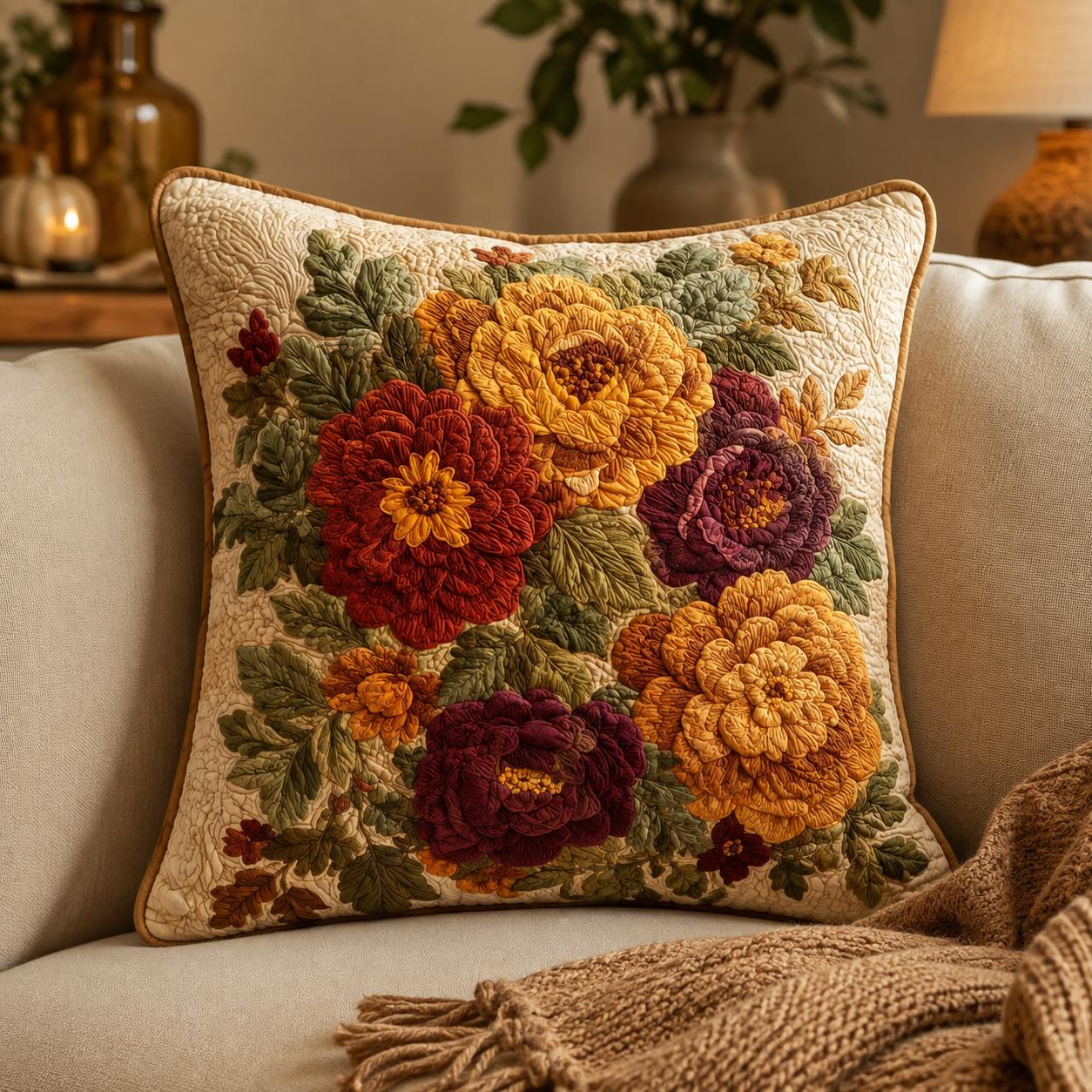Harvest Blooms Quilted Pillow Cover QV43QLTPLC