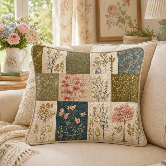 Botanical Floral Patchwork Quilted Pillow Cover QV45QLTPLC