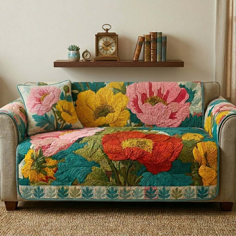 Vibrant Poppy Floral Quilted Seat Sofa QV46