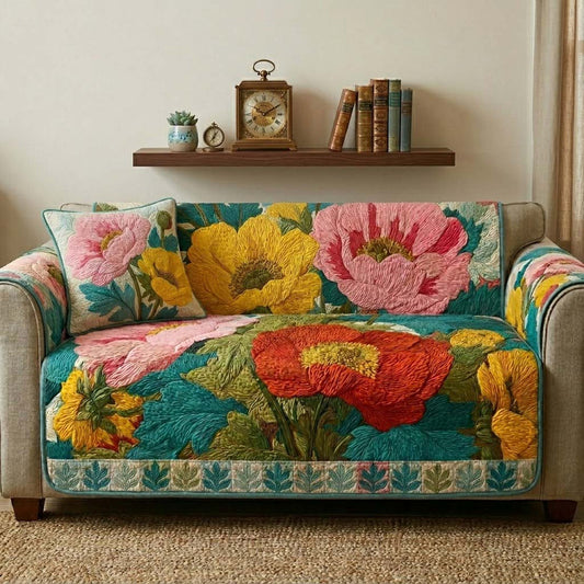 Vibrant Poppy Floral Quilted Seat Sofa QV46
