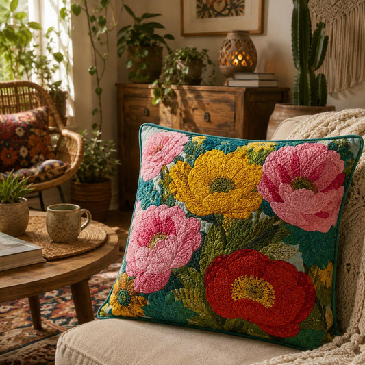 Vibrant Poppy Floral Quilted Pillow Cover QV46QLTPLC