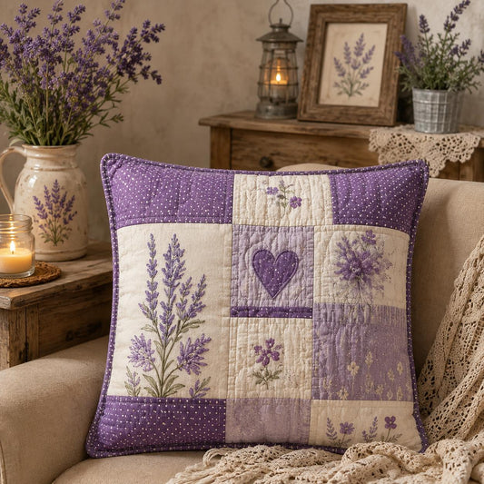 Rustic Lavender Botanical Quilted Pillow Cover QV47QLTPLC