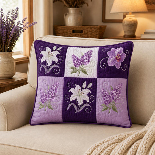 Purple Floral Patchwork Quilted Pillow Cover QV48QLTPLC