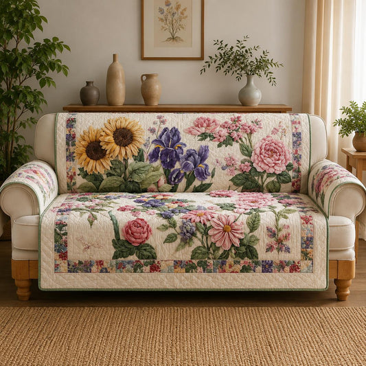 Cottagecore Floral Quilted Seat Sofa QV50