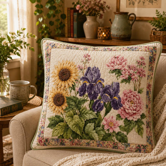 Cottagecore Floral Quilted Pillow Cover QV50QLTPLC
