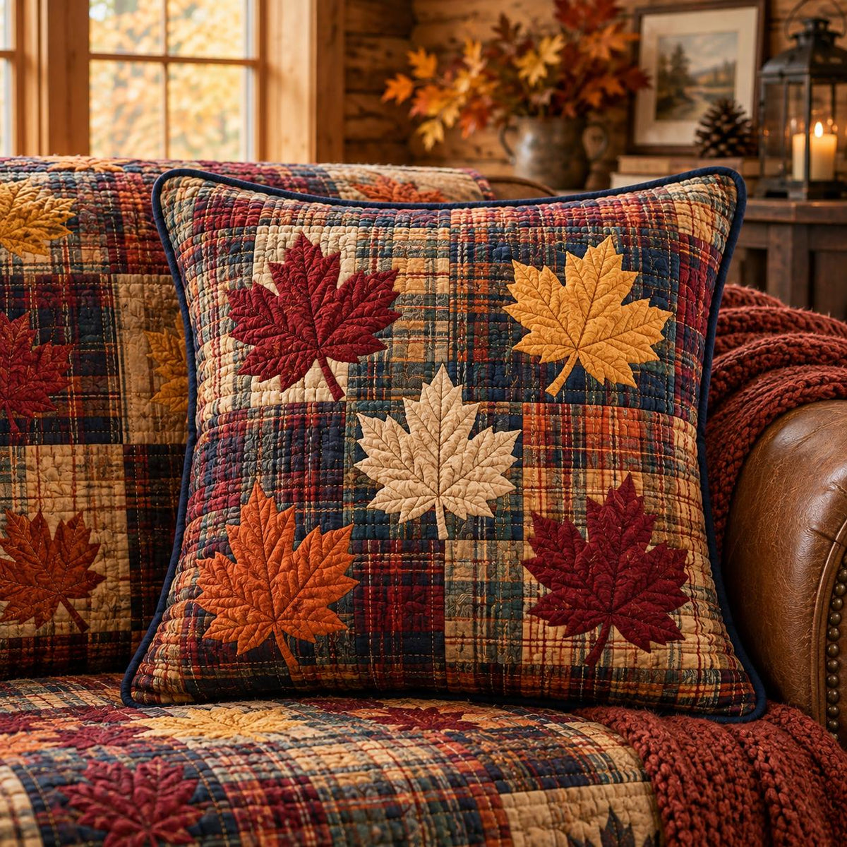 Maple Plaid Quilted Pillow Cover QV64QLTPLC