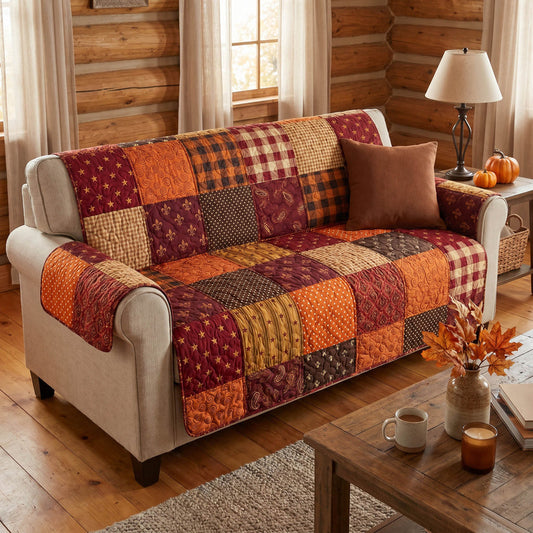 Rustic Autumn Patchwork Quilted Seat Sofa QV66
