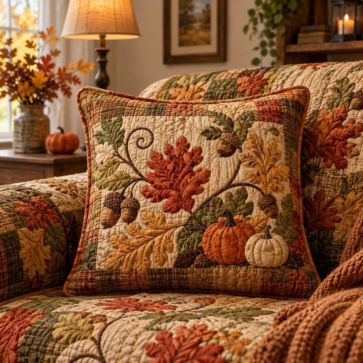 Autumn Harvest Tapestry Quilted Pillow Cover QV67QLTPLC