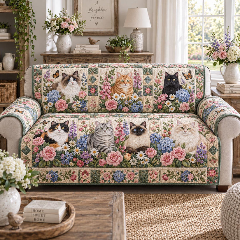 Floral Feline Gathering Quilted Seat Sofa QV71