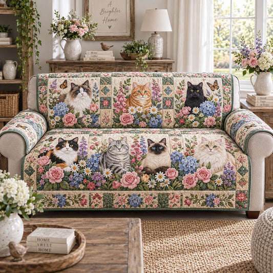 Floral Feline Gathering Quilted Seat Sofa QV71