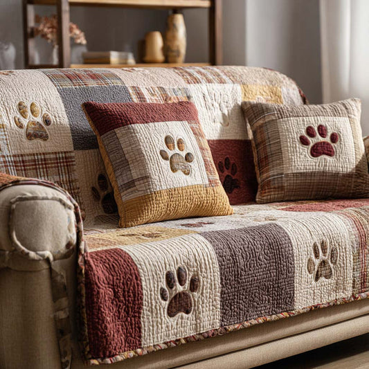 Rustic Patchwork & Paw Print Quilted Seat Sofa QV78