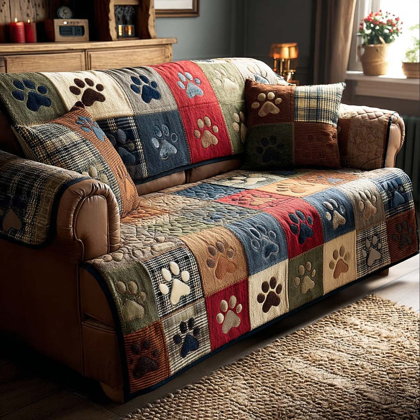Patchwork Paw Print Quilted Seat Sofa QV79