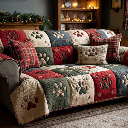 Christmas Holiday Paw Quilted Seat Sofa QV80